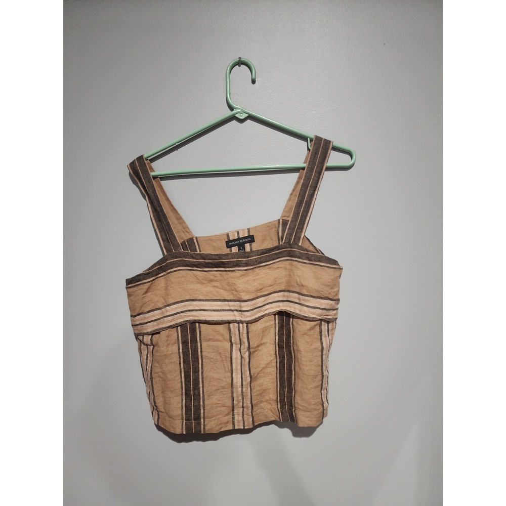 Banana Republic Womens Tan Brown Striped Linen Blend Crop Cami Top Small